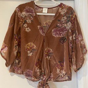 Floral Patterned Velvet Shirt with front tie